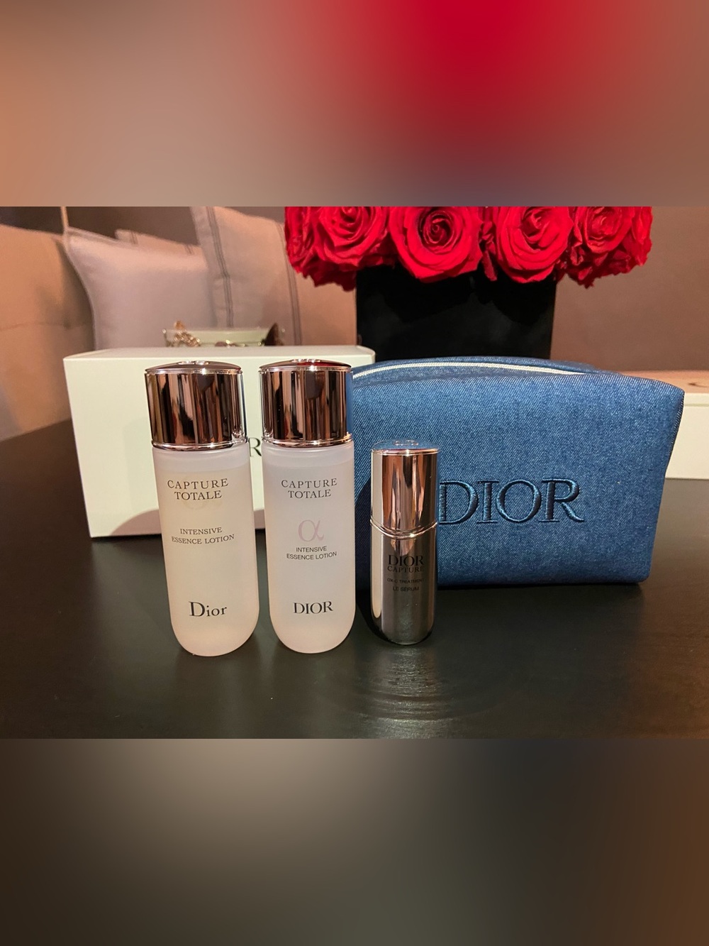 DIOR CAPTURE TOTALE 4-pcs Set LOTION, LE SERUM, Denim Pouch NEW!